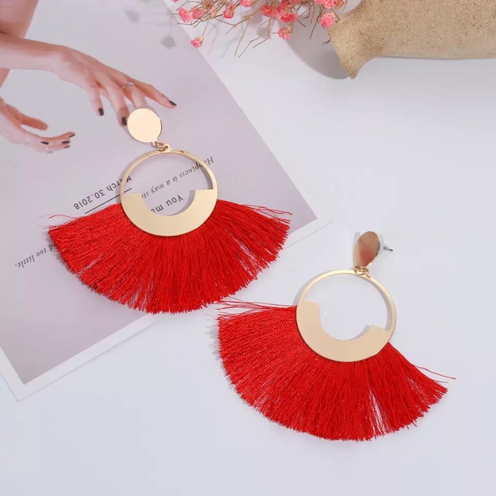 Big Tassel Drop Vintage Statement Earrings - Picture 5 of 7